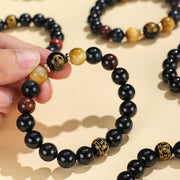 Buddha Stones Black Onyx Tiger Eye Om Mani Padme Hum Chinese Zodiac Natal Buddha Support Bracelet