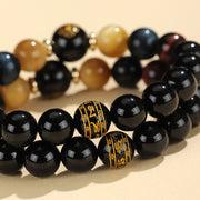 Buddha Stones Black Onyx Tiger Eye Om Mani Padme Hum Chinese Zodiac Natal Buddha Support Bracelet Bracelet BS 23