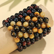 Buddha Stones Black Onyx Tiger Eye Om Mani Padme Hum Chinese Zodiac Natal Buddha Support Bracelet Bracelet BS 1