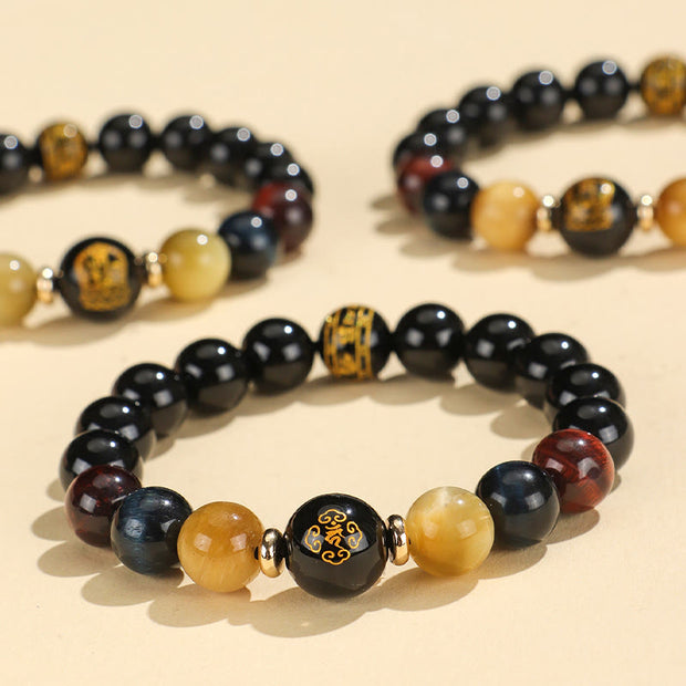 Buddha Stones Black Onyx Tiger Eye Om Mani Padme Hum Chinese Zodiac Natal Buddha Support Bracelet Bracelet BS main