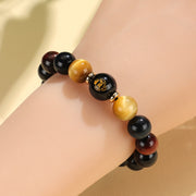 FREE Today: Fortune Support Black Onyx Tiger Eye Om Mani Padme Hum Chinese Zodiac Natal Buddha Bracelet