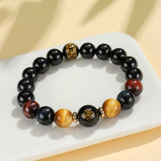 Buddha Stones Black Onyx Tiger Eye Om Mani Padme Hum Chinese Zodiac Natal Buddha Support Bracelet Bracelet BS 3