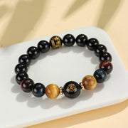 Buddha Stones Black Onyx Tiger Eye Om Mani Padme Hum Chinese Zodiac Natal Buddha Support Bracelet