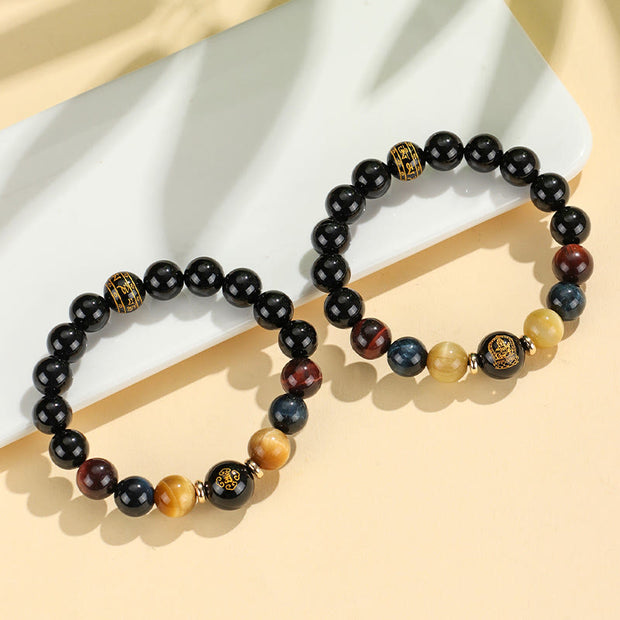 FREE Today: Fortune Support Black Onyx Tiger Eye Om Mani Padme Hum Chinese Zodiac Natal Buddha Bracelet