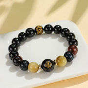 Buddha Stones Black Onyx Tiger Eye Om Mani Padme Hum Chinese Zodiac Natal Buddha Support Bracelet Bracelet BS 9