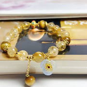 Buddha Stones Citrine Tiger Eye Flower Tassel Generosity Bracelet