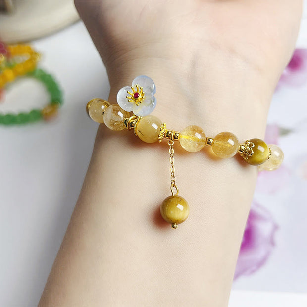 Buddha Stones Citrine Tiger Eye  Flower Tassel New Chinese Style Bracelet