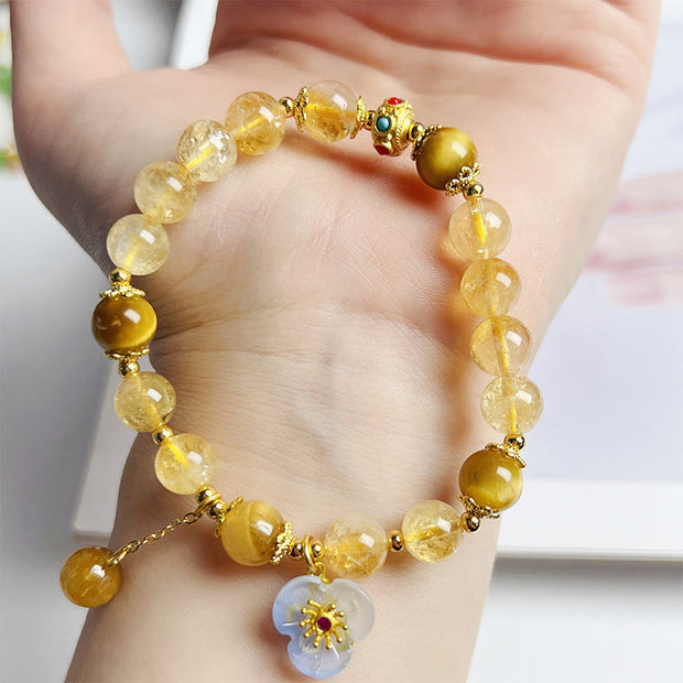 Buddha Stones Citrine Tiger Eye  Flower Tassel New Chinese Style Bracelet