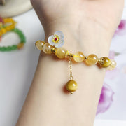 Buddha Stones Citrine Tiger Eye Flower Tassel Generosity Bracelet