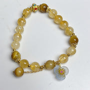 Buddha Stones Citrine Tiger Eye Flower Tassel Generosity Bracelet