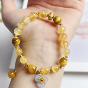 Buddha Stones Citrine Tiger Eye Flower Tassel Generosity Bracelet