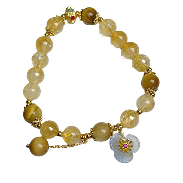 Buddha Stones Citrine Tiger Eye  Flower Tassel New Chinese Style Bracelet