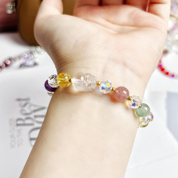 Buddha Stones PI XIU White Crystal Citrine Green Strawberry Quartz Amethyst Luck Bracelet