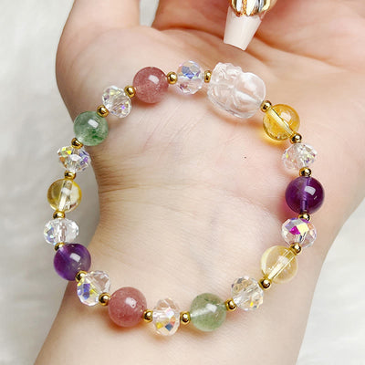 Buddha Stones PI XIU White Crystal Citrine Green Strawberry Quartz Amethyst Luck Bracelet