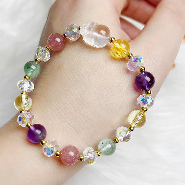 Buddha Stones PI XIU White Crystal Citrine Green Strawberry Quartz Amethyst Luck Bracelet