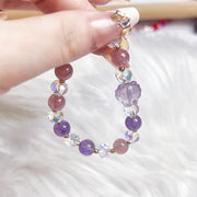 Buddha Stones Amethyst Strawberry Quartz White Crystal Meditation Bracelet