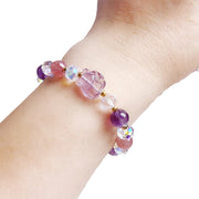 Buddha Stones Amethyst Strawberry Quartz White Crystal Meditation Bracelet