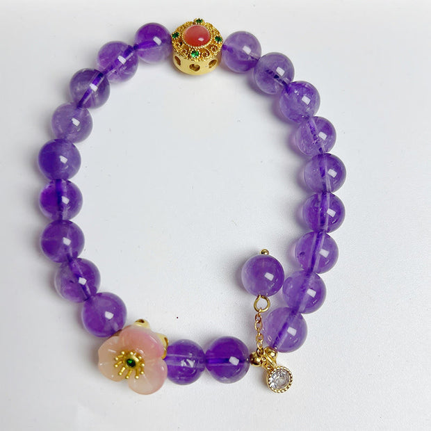 Buddha Stones Amethyst Peach Blossom Fortune Meditation Bracelet