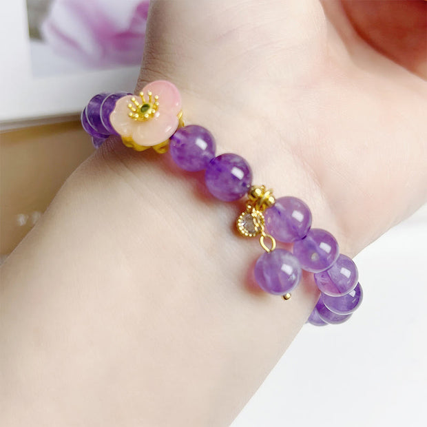 Buddha Stones Amethyst Peach Blossom Fortune Meditation Bracelet