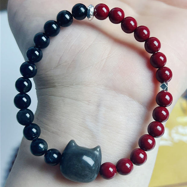 Buddha Stones Black Obsidian Cinnabar Fulfilment Bracelet