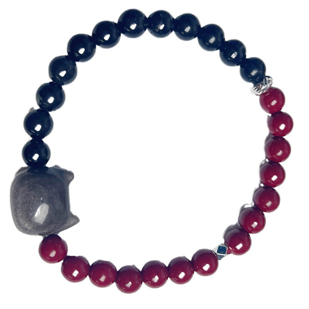 Buddha Stones Black Obsidian Cinnabar Fulfilment Bracelet