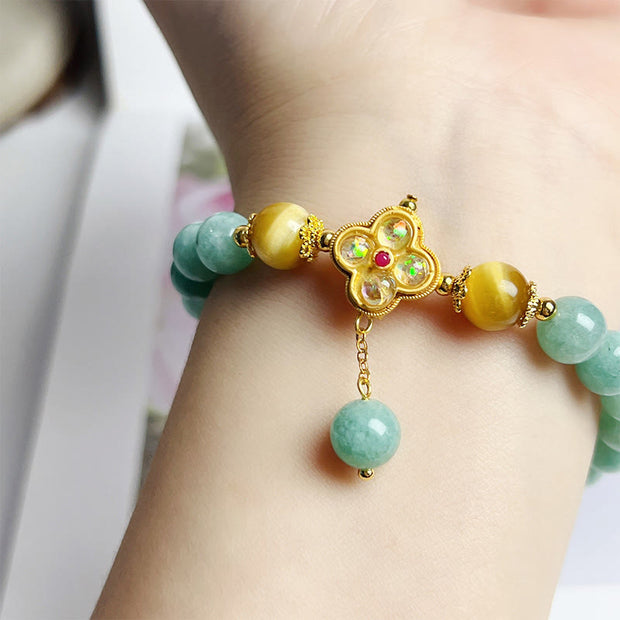 Buddha Stones Jade Yellow Tiger Eye Prosperity Bracelet