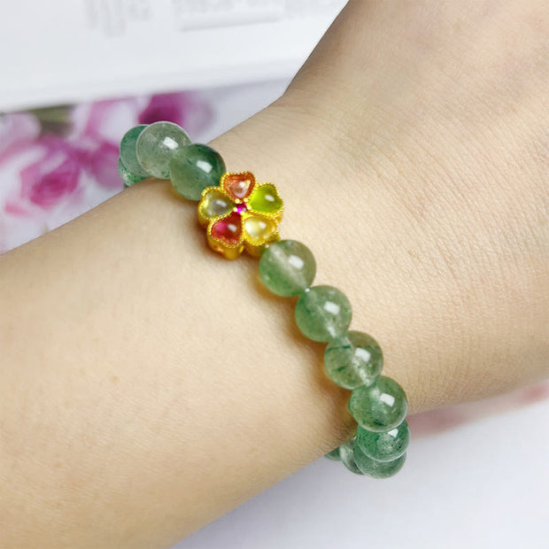 Buddha Stones Natural Green Strawberry Quartz Soothing Fu Character Bracelet