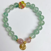 Buddha Stones Natural Green Strawberry Quartz Soothing Fu Character Bracelet