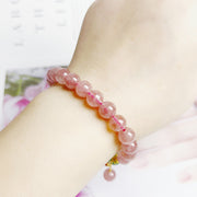 Buddha Stones Natural Strawberry Quartz  Blossom Fu Character Positivity Healing Bracelet