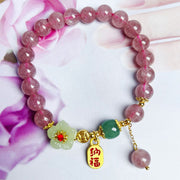 Buddha Stones Natural Strawberry Quartz  Blossom Fu Character Positivity Healing Bracelet