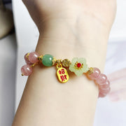 Buddha Stones Natural Strawberry Quartz  Blossom Fu Character Positivity Healing Bracelet