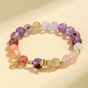 Buddha Stones Various Crystal  Pink Crystal Amethyst  Year Of The Snake Lucky Bracelet