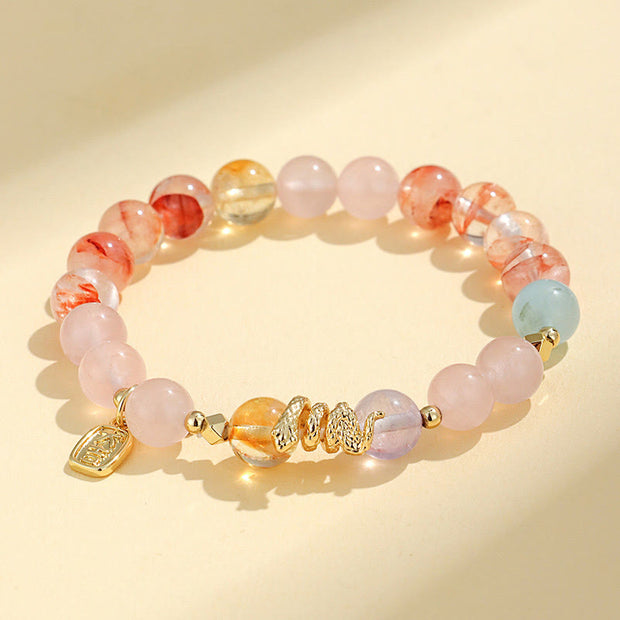 Buddha Stones Various Crystal  Pink Crystal Amethyst  Year Of The Snake Lucky Bracelet