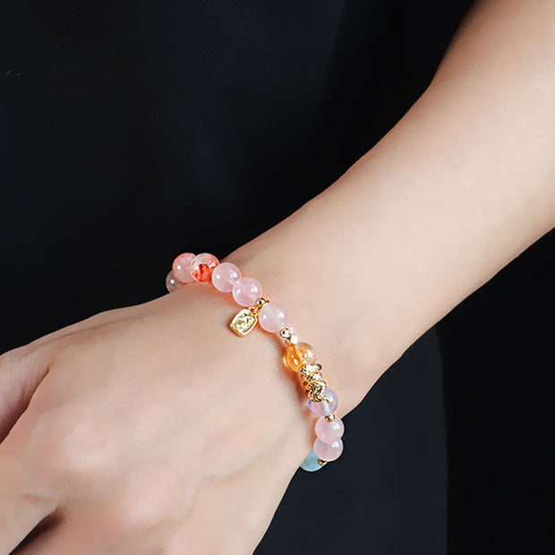 Buddha Stones Various Crystal  Pink Crystal Amethyst  Year Of The Snake Lucky Bracelet