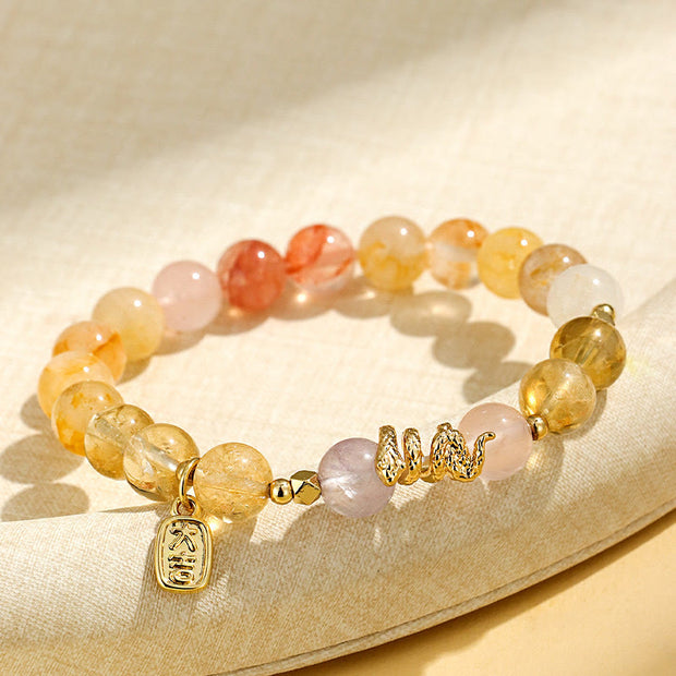 Buddha Stones Various Crystal  Pink Crystal Amethyst  Year Of The Snake Lucky Bracelet