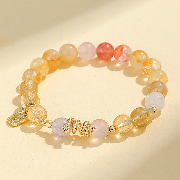 Buddha Stones Various Crystal  Pink Crystal Amethyst  Year Of The Snake Lucky Bracelet