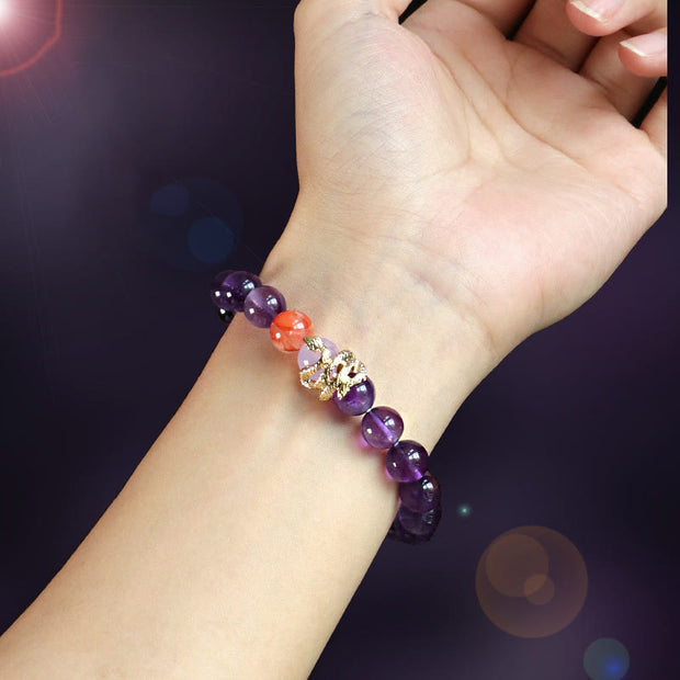 Buddha Stones Various Crystal  Pink Crystal Amethyst  Year Of The Snake Lucky Bracelet