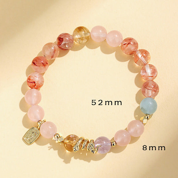 Buddha Stones Various Crystal Pink Crystal Amethyst Year Of The Snake Lucky Bracelet Bracelet BS 14