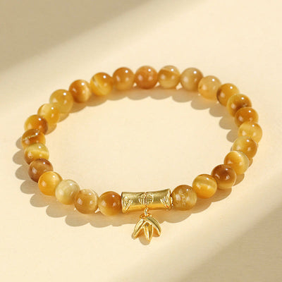 Buddha Stones Tiger Eye Fu Character Bamboo Koi Fish Lotus Om Mani Padme Hum Protection Bracelet Bracelet BS Bamboo Fu Character(Wrist Circumference: 14-16cm)