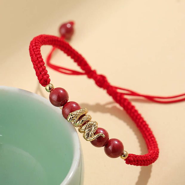 Buddha Stones Cinnabar Handmade Year Of Snake String Protection Braided Bracelet Bracelet BS 3