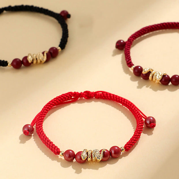 Buddha Stones Cinnabar Handmade Year Of Snake String Protection Braided Bracelet Bracelet BS 9