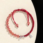 Buddha Stones Natural Strawberry Quartz Silver Sheen Obsidian Year of the Snake String Protection Braided Bracelet Bracelet BS 3