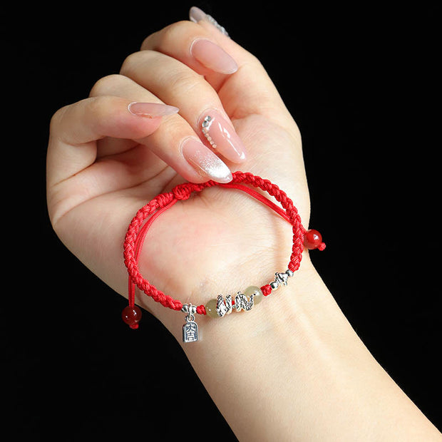 Buddha Stones Hetian Jade Year of the Snake String Protection Braided Bracelet Bracelet BS 2