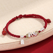 Buddha Stones Hetian Jade Year of the Snake String Protection Braided Bracelet Bracelet BS Dark Red Rope(Wrist Circumference: 14-16.5cm)