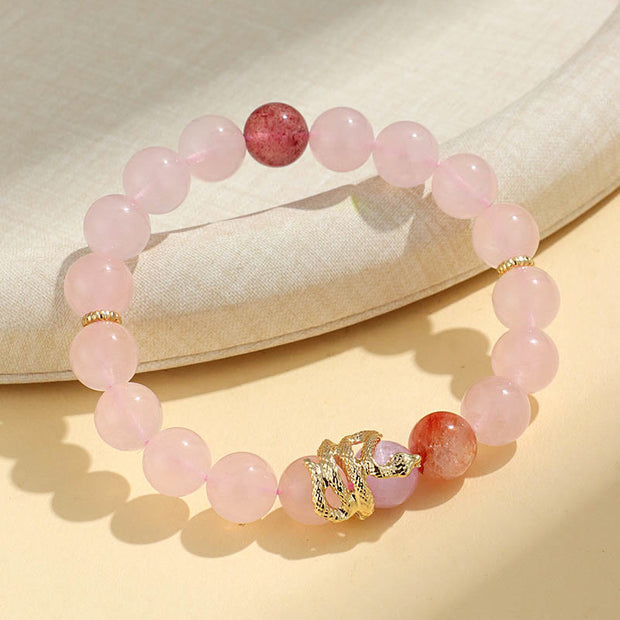 Buddha Stones Various Crystal Rose Quartz Purple Phantom Year Of The Snake Passionate Generosity Bracelet