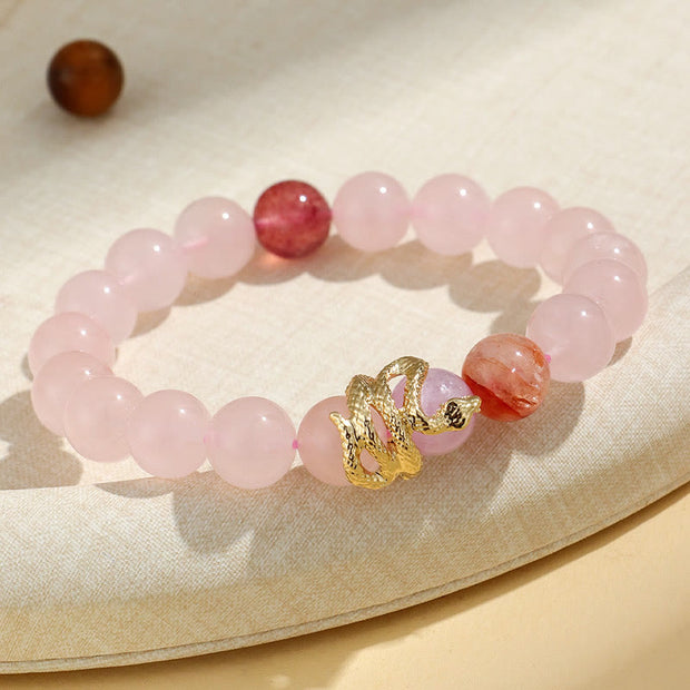 Buddha Stones Various Crystal Rose Quartz Purple Phantom Year Of The Snake Passionate Generosity Bracelet Bracelet BS 2