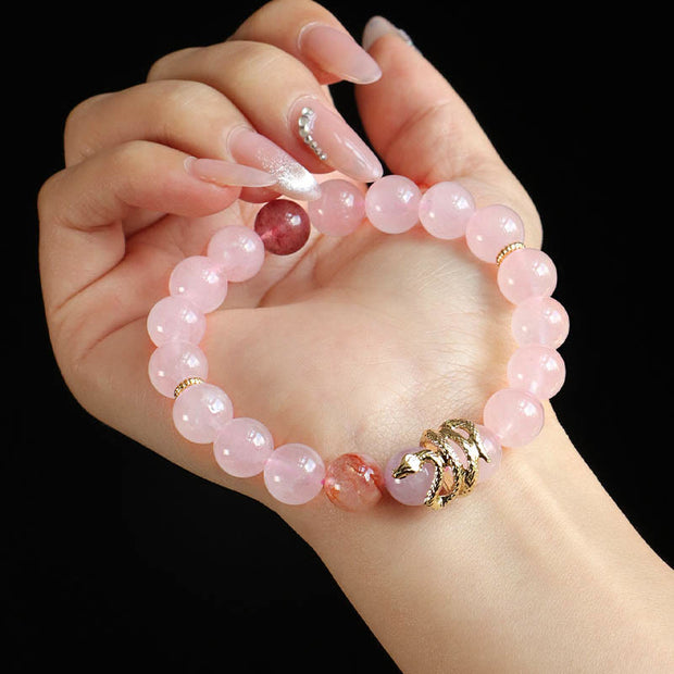 Buddha Stones Various Crystal Rose Quartz Purple Phantom Year Of The Snake Passionate Generosity Bracelet