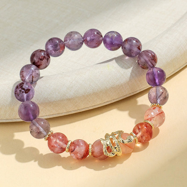 Buddha Stones Various Crystal Rose Quartz Purple Phantom Year Of The Snake Passionate Generosity Bracelet