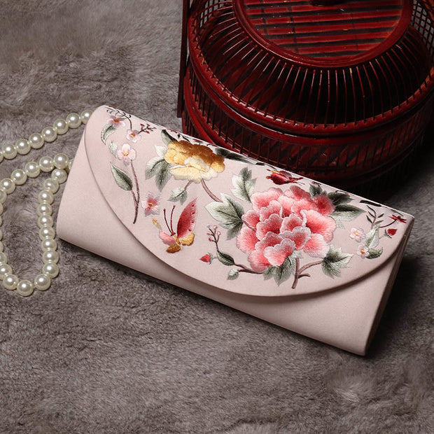 Buddha Stones Peony Tulip Su Embroidery Wedding Shopping Purse Handbag Crossbody Bag Wallet&Handbags BS Leather Pink (Peony)24*5.5*11cm