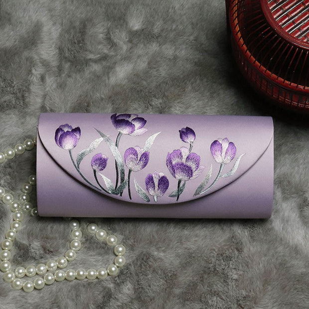 Buddha Stones Peony Tulip Su Embroidery Wedding Shopping Purse Handbag Crossbody Bag Wallet&Handbags BS Smoky Purple (Tulip)24*5.5*11cm